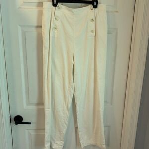 H&G Sailor Pants Women sz XL‎ Off-White Wide Leg High Rise Cotton Button Front